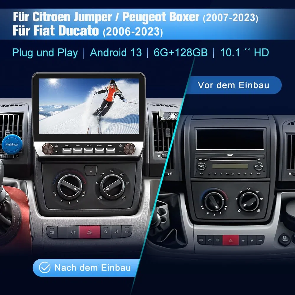 Junsun Android Autoradio für FIAT Ducato, Peugeot Boxer, Citroen Jumper (2006-2013), 6GB+128GB, 10.1 Zoll unterstützt 4G-SIM-Karte, CarPlay, Android Auto, FM Radio, Bluetooth, WLAN, Navigtion, SWC