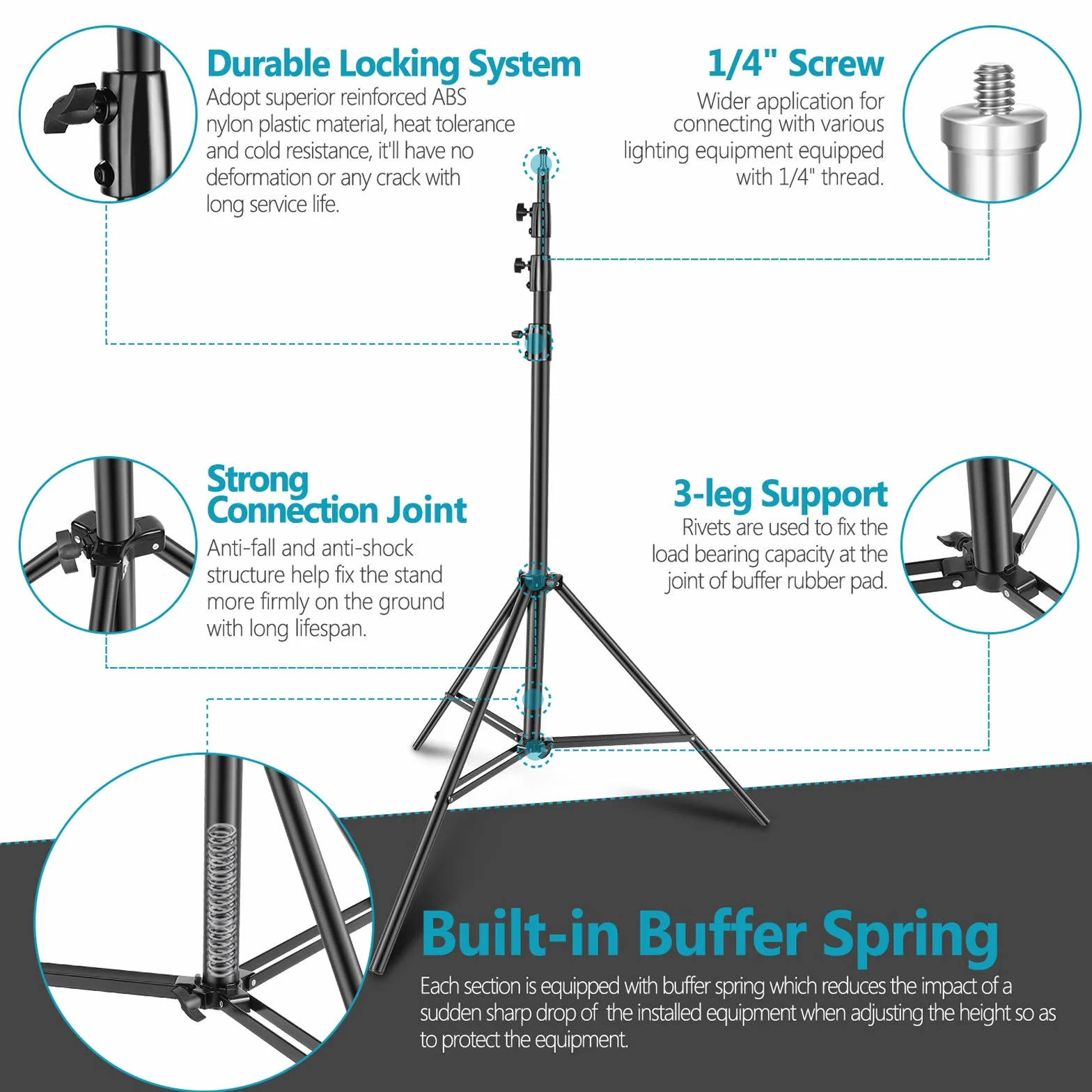 NEEWER Heavy Duty Light Stand 13ft/4m verstellbares Fotografie Stativ mit Federkissen 1/4" Schraube 22lb/10kg Schwarz