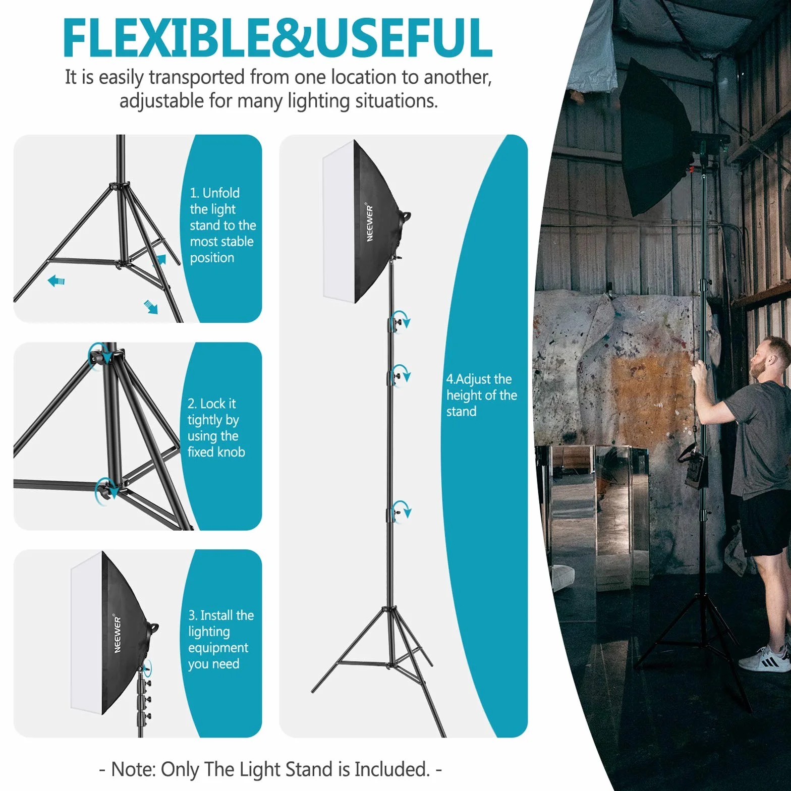 NEEWER Heavy Duty Light Stand 13ft/4m verstellbares Fotografie Stativ mit Federkissen 1/4" Schraube 22lb/10kg Schwarz