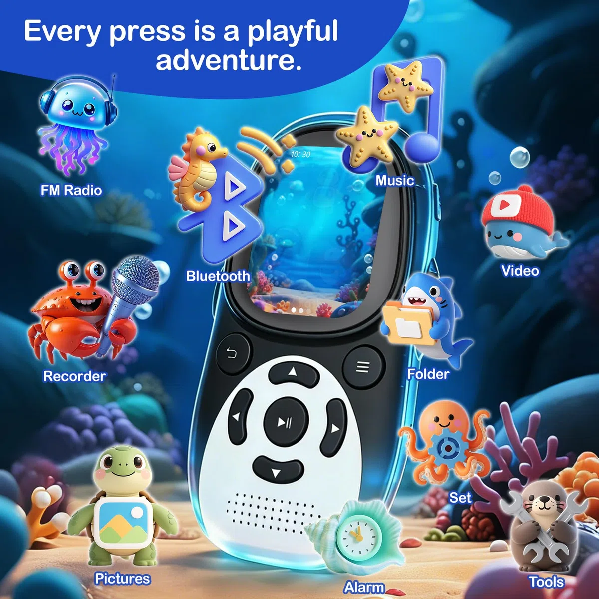64GB MP3 Player Kinder, Bluetooth 5.3 Lautsprecher Pinguin Design Tragbarer Musikplayer mit 2" IPS Bildschirm, FM Radio, Sprachrecorder, Wecker, 128GB Erweiterbar