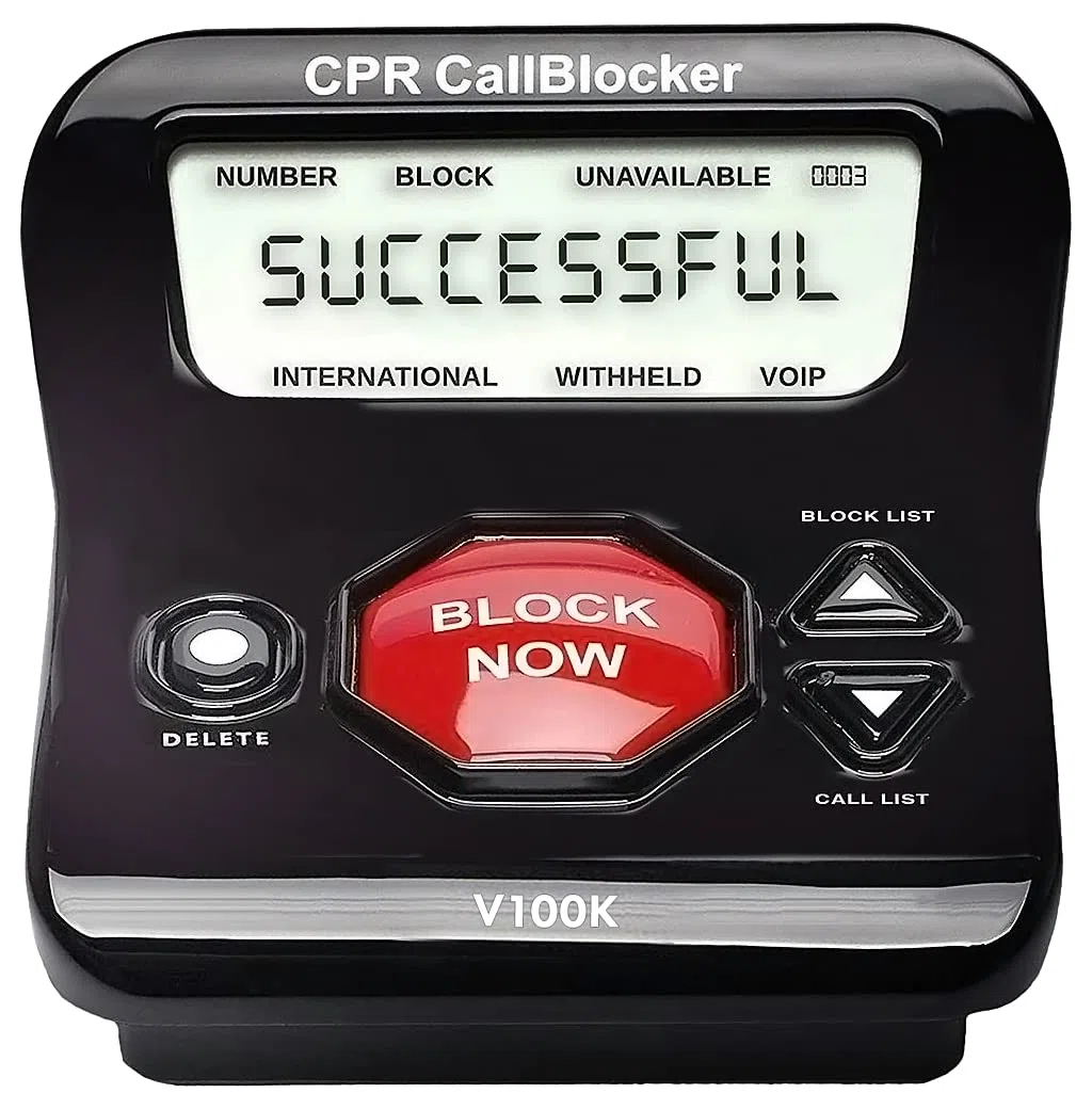 CPR Call Blocker Für Festnetztelefone – Stoppen Sie alle unerwünschten lästigen Anrufe auf Knopfdruck – funktioniert mit Ihrem vorhandenen Haustelefon (V100K)