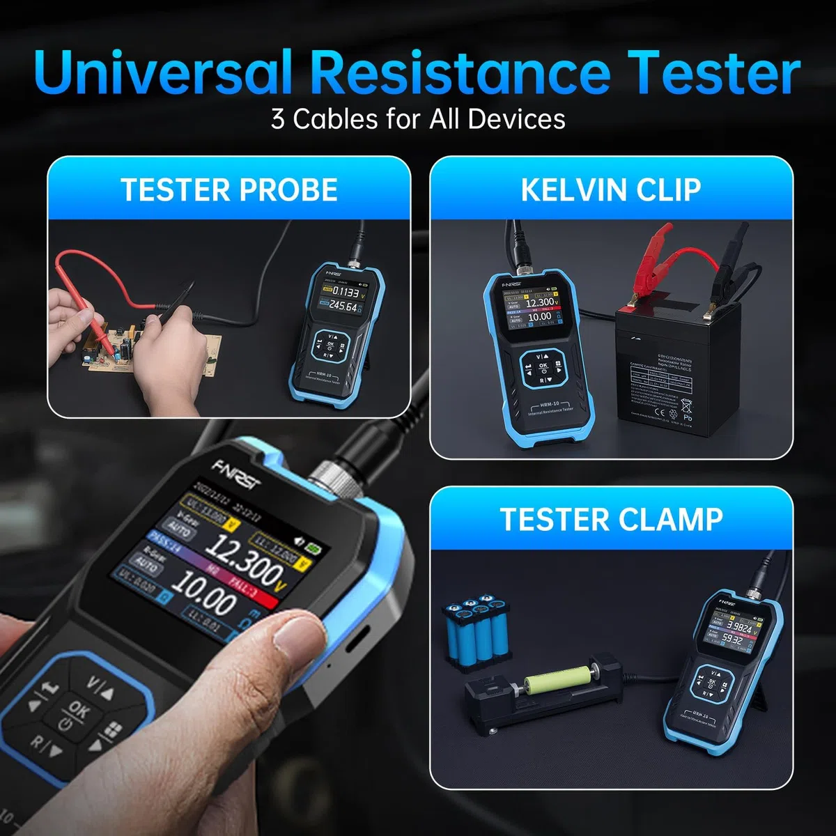 FNIRSI HRM-10 Batterietester für Innenwiderstand und Spannung, Milliohm-Messgerät 100V, 200 Ω, Autobatterietester, Prüfgerät für AAA, AA und alle Batterietypen, Haushaltsbatterie-Analysator
