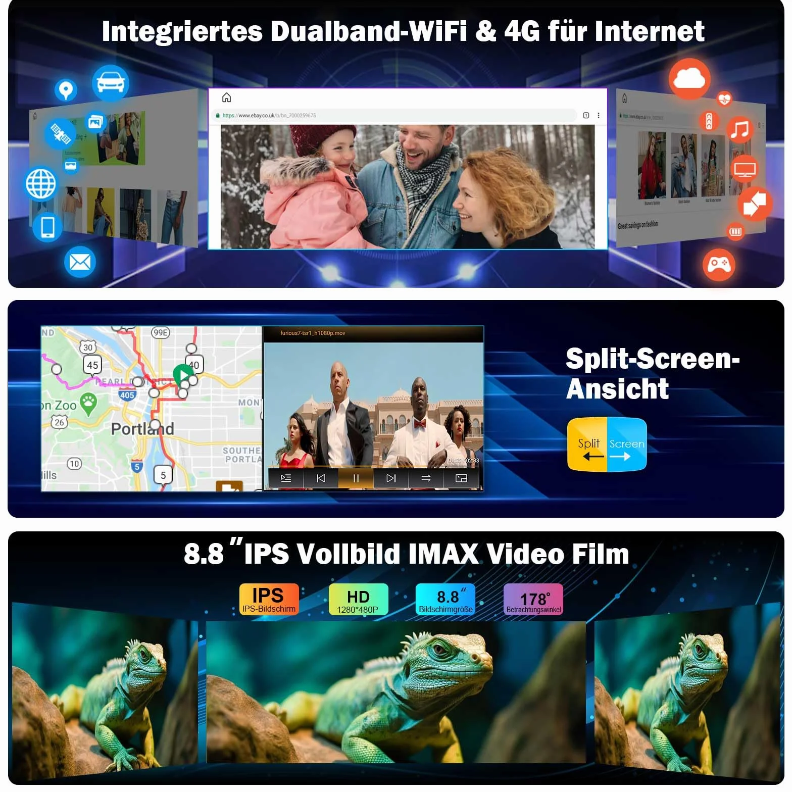 Erisin 8,9 Zoll 8-Kern 4GB+64GB Android 16 Autoradio 1Din GPS Navigation für Audi A6 2005-2008 MMI-2G-HIGH-System Unterstützt CarPlay Android Auto Bluetooth 5.1 WiFi DAB+ Canbus DVR USB DSP-Verstärker