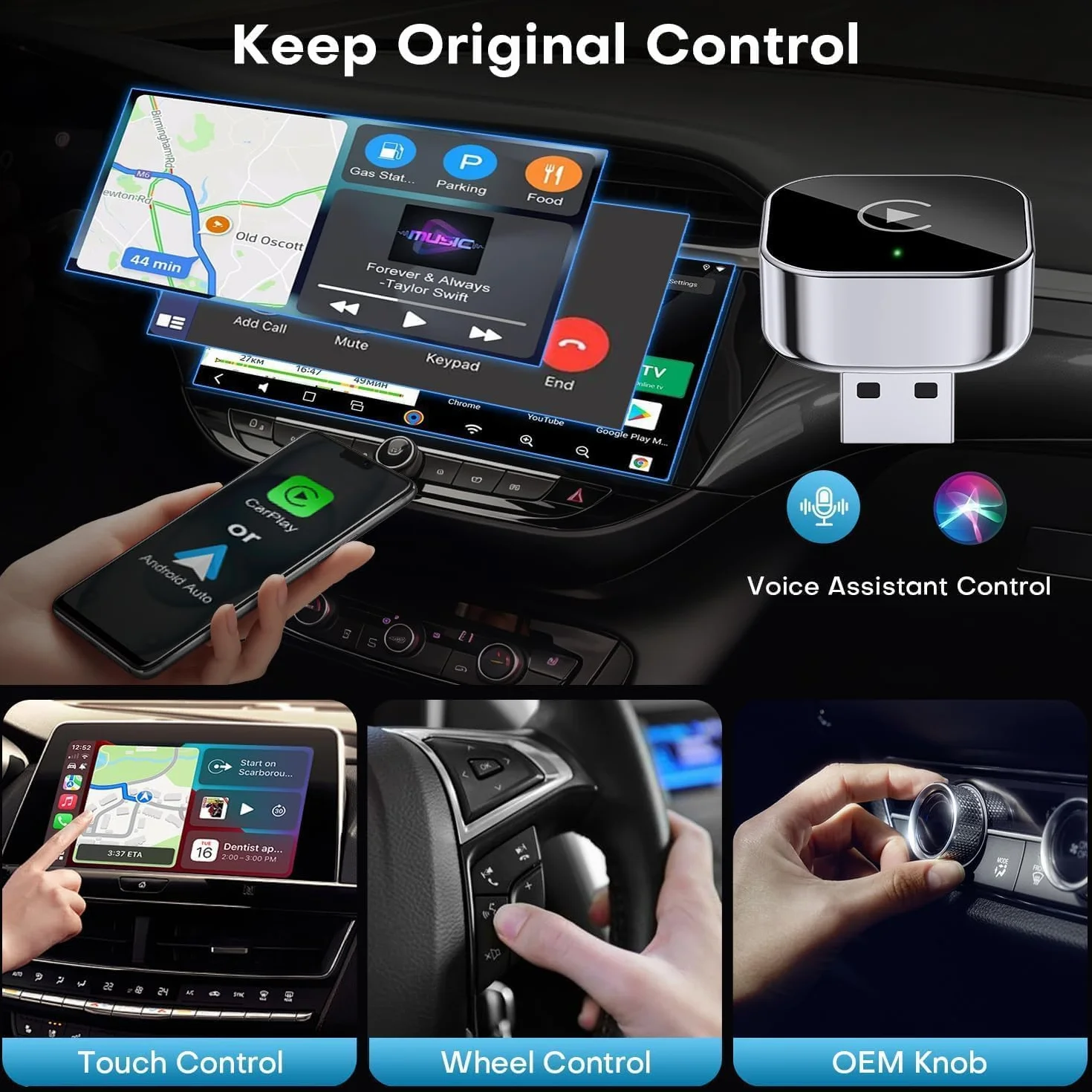 Wireless CarPlay Adapter,Schnelles Upgrade auf Kabellos für Apple CarPlay & Android Auto, Plug & Play, Bluetooth 5.0, Mini & stabile 5GHz WLAN, kompatibel iOS 10+/Android 11+ & Autos ab 2016