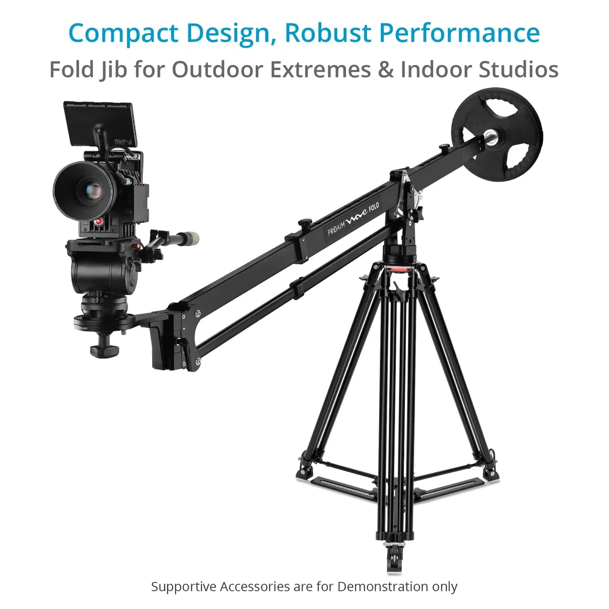PROAIM 2,2 m Wave Fold Videokamera Auslegerkran 15 kg Nutzlast 100 mm Kamera & Stativ Montage Schneller Schwalbenschwanz-Mechanismus Teleskop-Drehverstellungen vorne und hinten (JB-WVFD-01)