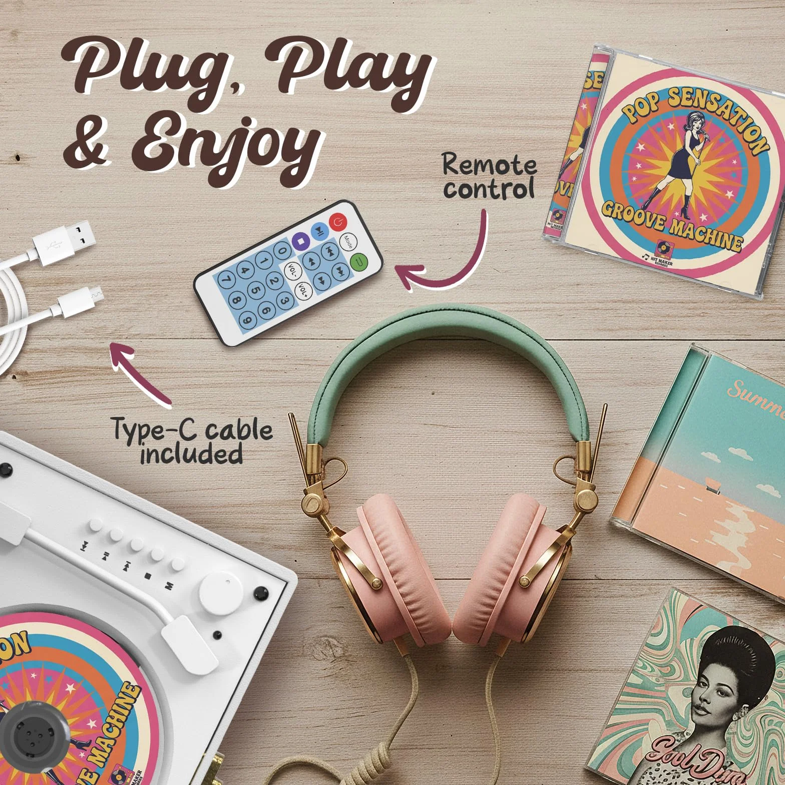 KLIM Retro CD Player – Tragbarer CD-Player mit Lautsprecher, Bluetooth-Empfänger, AUX, USB, Akku, Retro-Design, für Zuhause und Dekoration – Weiß