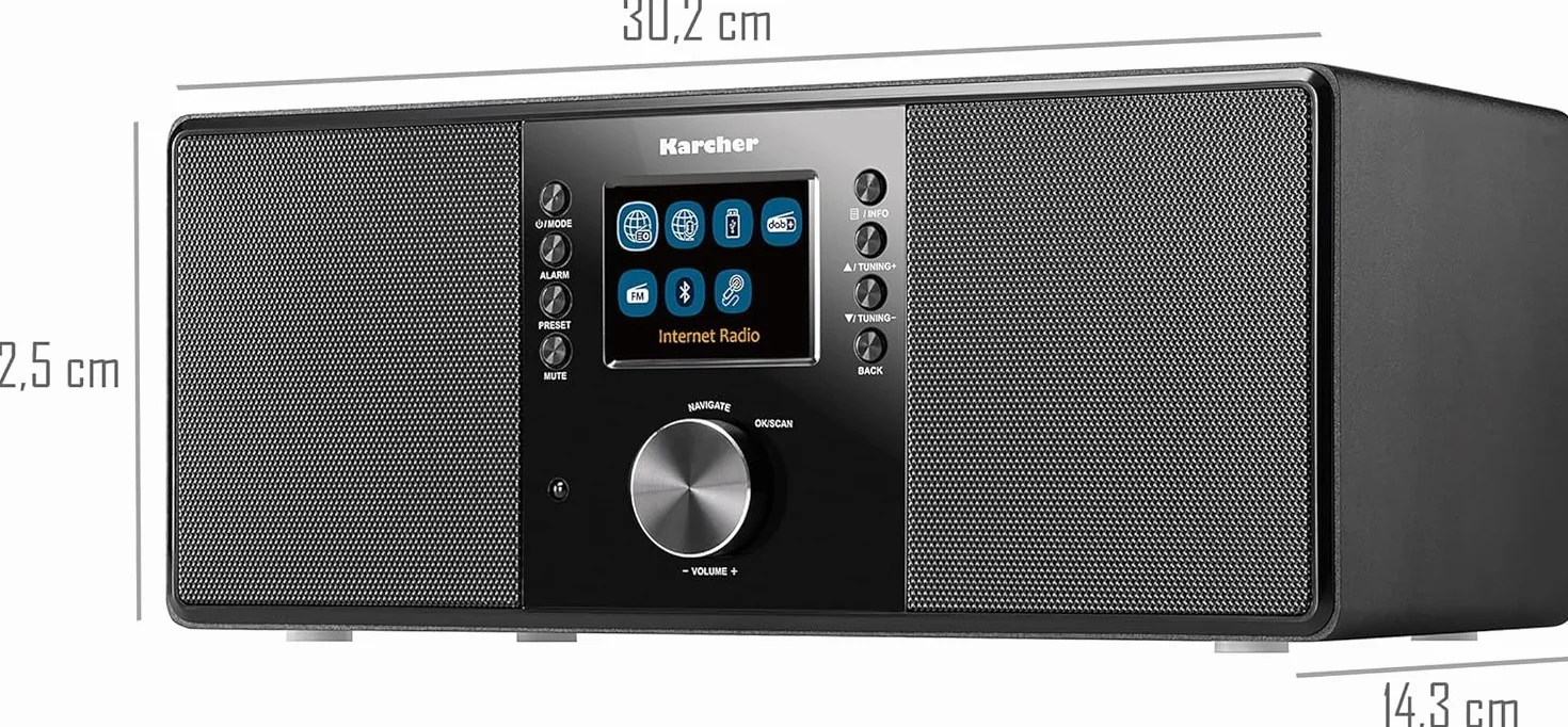 Karcher DAB 7000i - Stereo Internetradio (DAB+ / UKW, WLAN und Bluetooth, Farbdisplay, USB, AUX-In, 14 Watt, Wecker, Kopfhöreranschluss, Digitalradio inkl. Fernbedienung, schwarz)