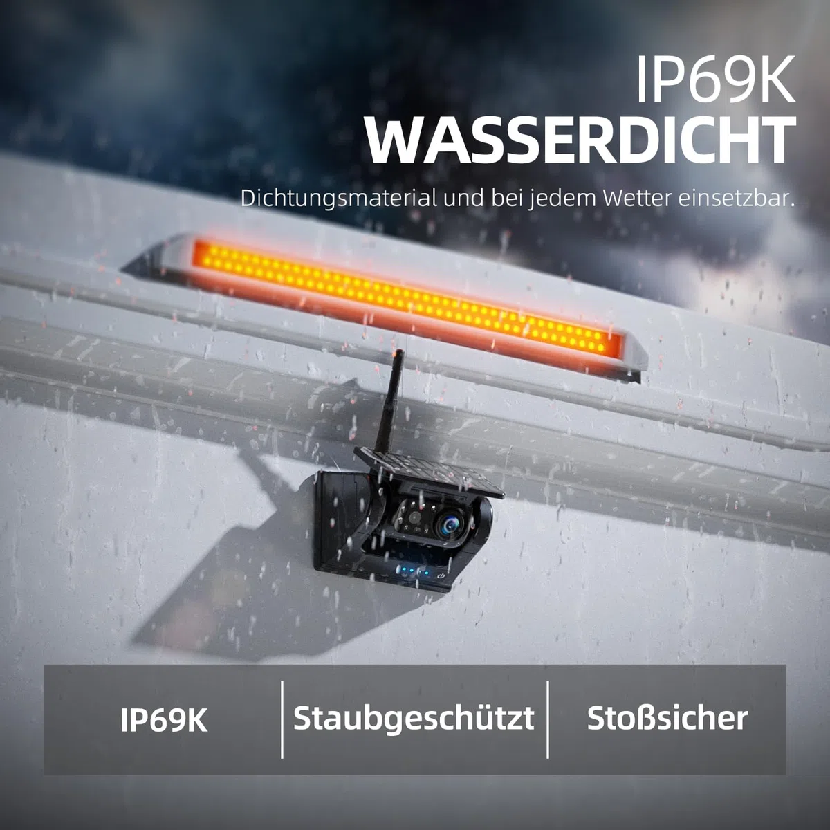 eRapta Magnetisch Solar Rückfahrkamera Kabellos 7" 1080P Monitor 9600mAh Akku IP69K Wasserdicht für Auto LKW Van RV