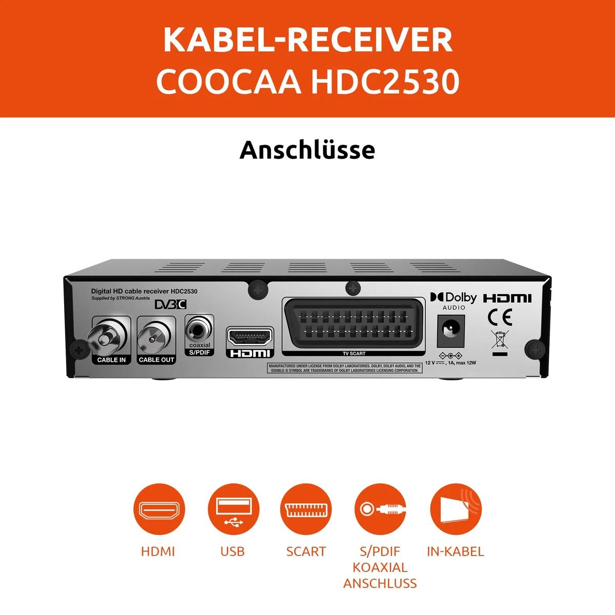 COOCAA HDC2530 Digitaler HD Kabelempfänger, Receiver für Full HD-Fernsehen, inklusive HDMI Kabel