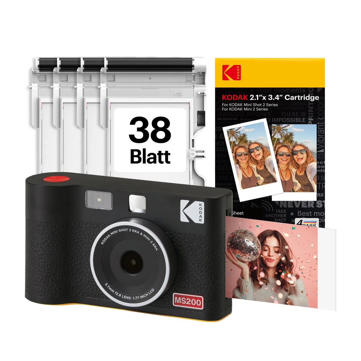 KODAK Mini Shot 2 ERA 4PASS 2-in-1 Sofortbildkamera und Fotodrucker (5,3x8,6cm) Schwarz + 30-Blatt-Patrone