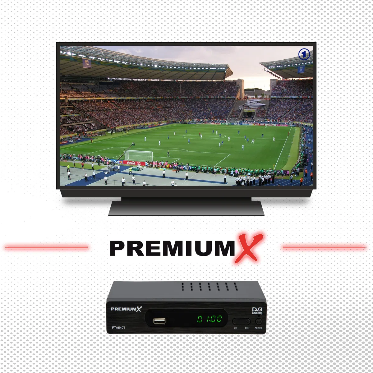 PremiumX FTA 540T Full HD Digitaler DVB-T2 terrestrischer TV Receiver H.265 HEVC | USB Mediaplayer SCART HDMI Antennenkabel | Auto Installation