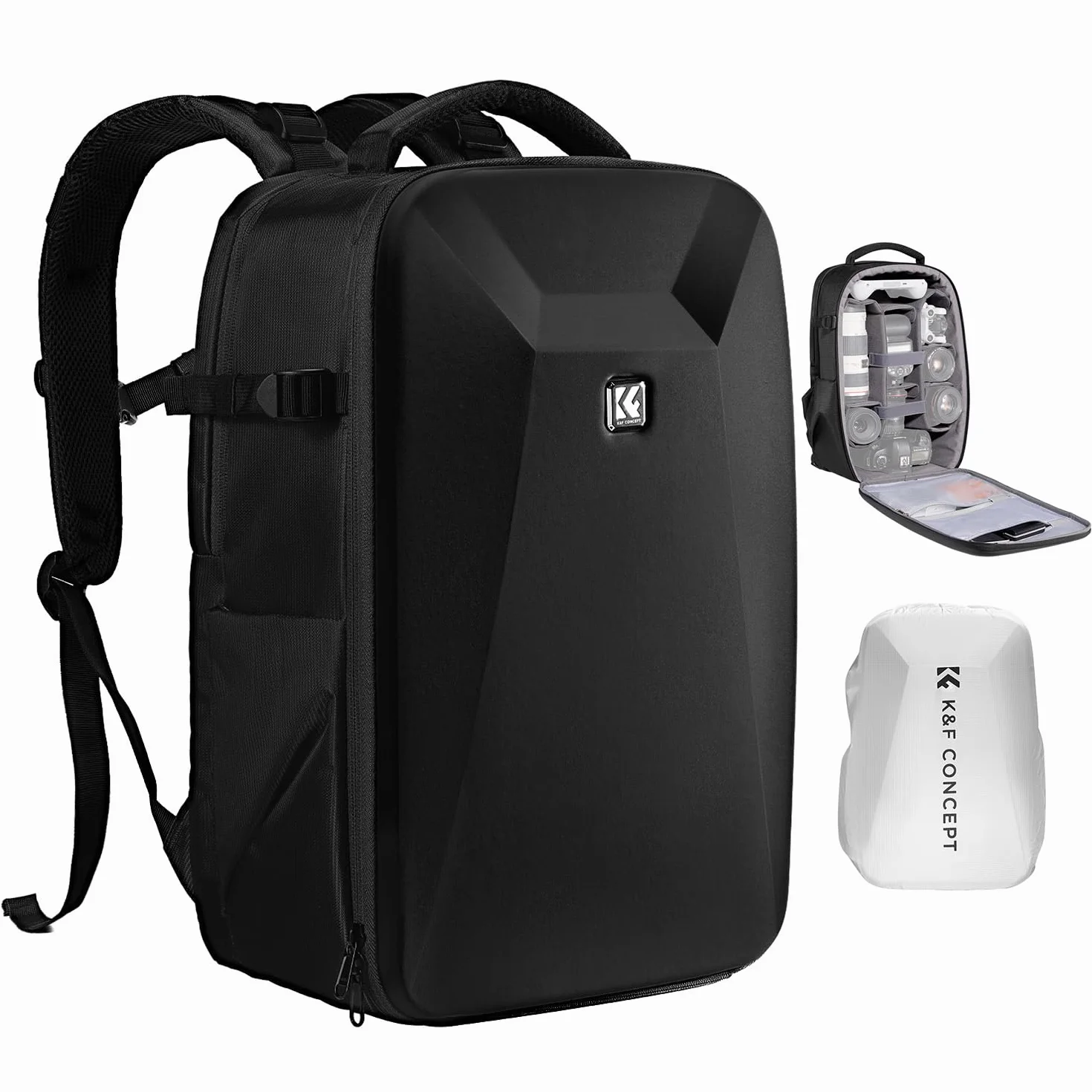 K&F CONCEPT Kamerarucksack Fotorucksack mit Hartschale Kameratasche mit 15,6-Zoll-Laptopfach und Regenschutz, Rucksack für Drohnen