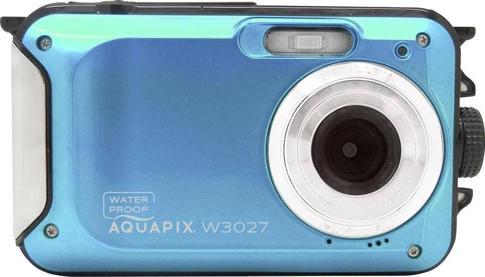 Aquapix W3027 'Wave' Unterwasserkamera, wasserfest bis 3 m, 2.7" Display, bis zu 30 MP Auflösung, 4X Digital-Zoom, 5 MP Sensor, Iceblue