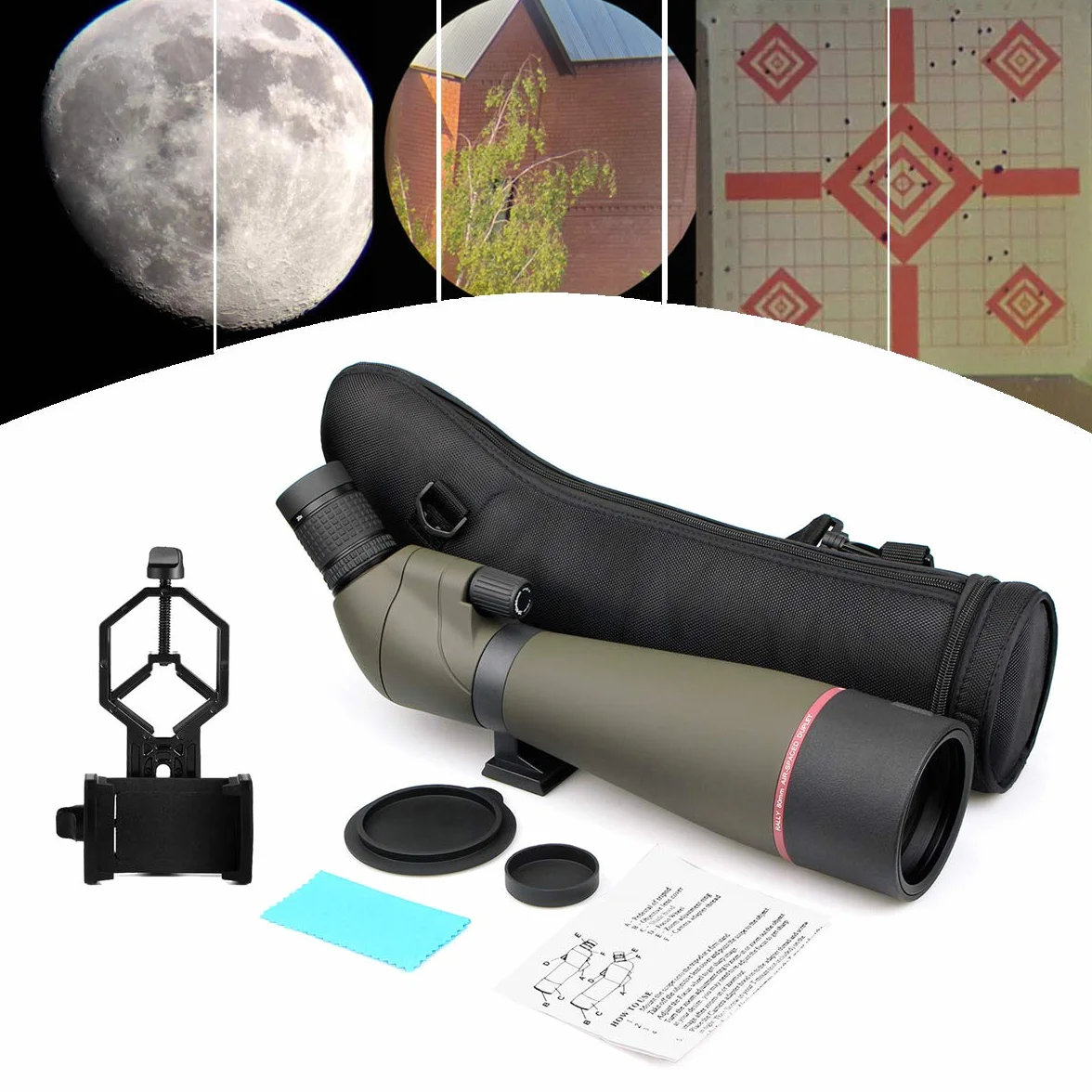 Svbony SV13 20-60x80 Spektiv Vogelbeobachtung mit Smartphone Adapter, HD FMC Wasserdicht Spektive mit Tragetasche, Porro Prisma Spotting Scope für Sportschützen Wildlife Scenery