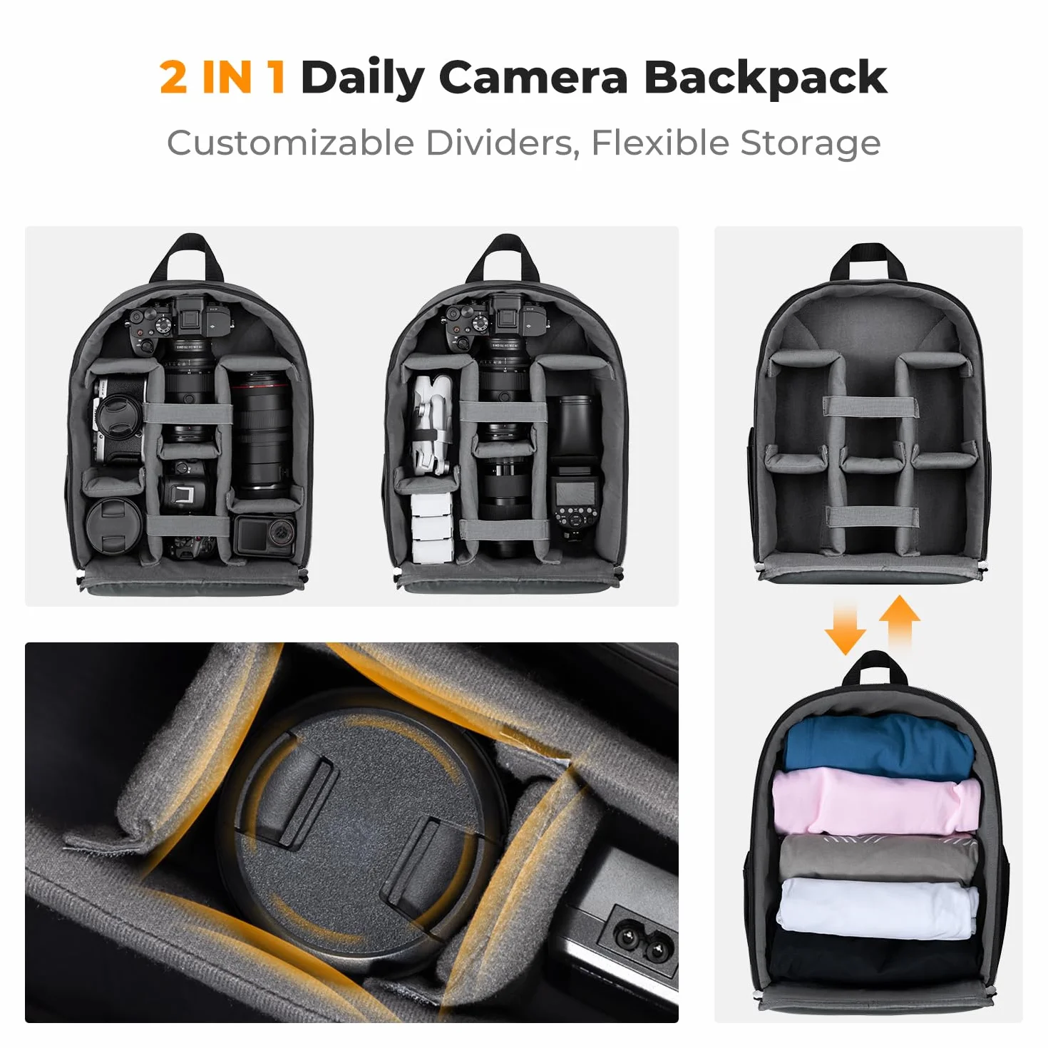 K&F CONCEPT Kamerarucksack Fotorucksack Kompakt & Leicht mit Regenschutz, Camera Backpack für Spiegelreflex DSLR SLR Stativ, Kameratasche für Fotografie & Alltag