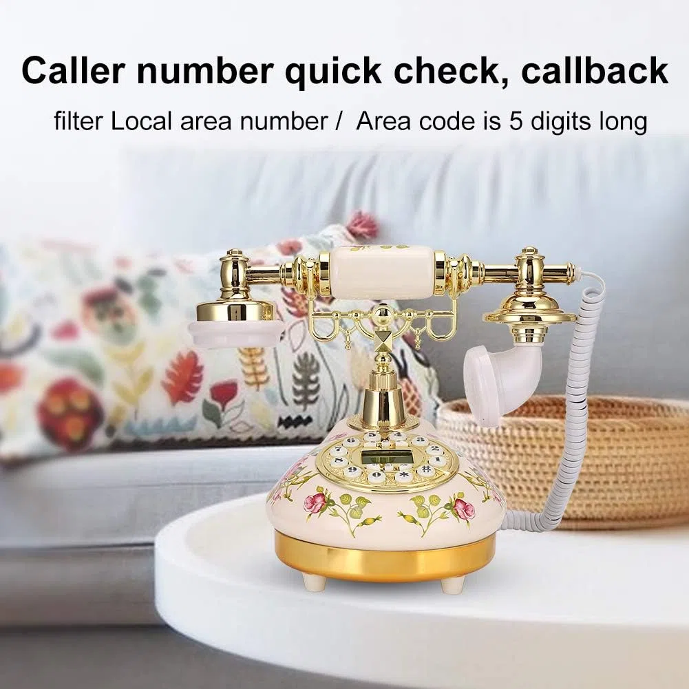 Antikes Festnetztelefon im europäischen Stil für Privathaushalte, Vintage Retro Multifunktions-Telefon aus rosa Keramik mit runder Basis für die Dekoration, Anrufer-ID