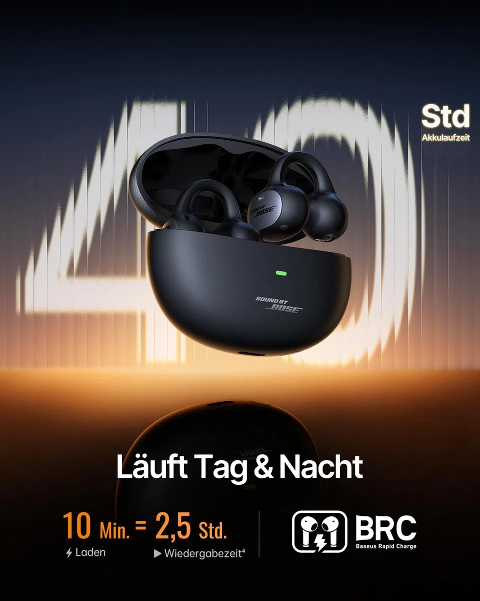 Baseus Inspire XC1 Open-ear Kopfhörer, Sound by Bose, Cloud-Komfort Open Earbuds mit Dolby Audio | Hi-Res | Hybride 2-Wege-Treibereinheit | Knowles BA-Tweeter, 40 Std. Spielzeit, IP66, KI-klare Anrufe