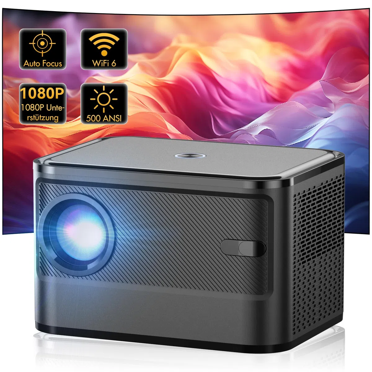 Mini Beamer,【Elektrischer Fokus】 A40 Tragbarer Projektor 4K, 500ANSI Full HD 1080P WiFi Bluetooth Projektor, Trapezkorrektur, Beamer Handy, Heimkino für Telefon/Laptop/TV Stick/USB/HDMI