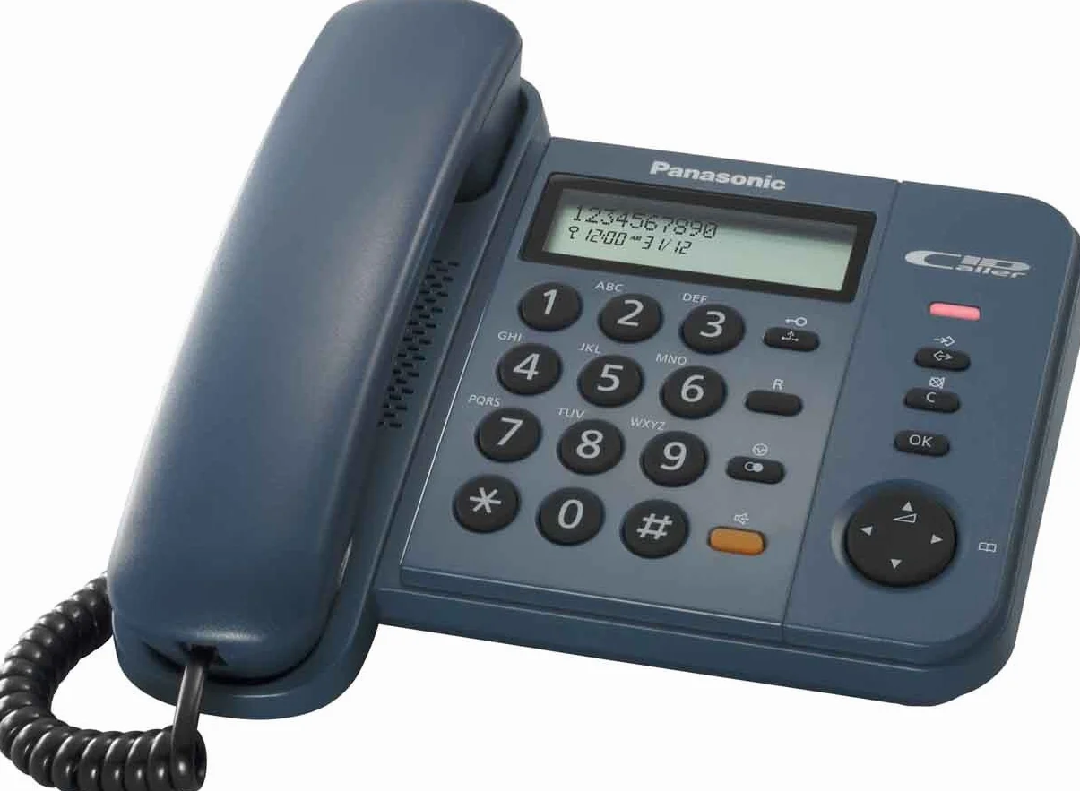 Panasonic KX-TS580GC, Schnurgebundenes Festnetztelefon mit Freisprecheinrichtung und Anrufer-ID, integriertem Telefonsystem, Telefonbuch, Wahlwiederholungsspeicher, Wahlsperre, Datenanschluss, Blau