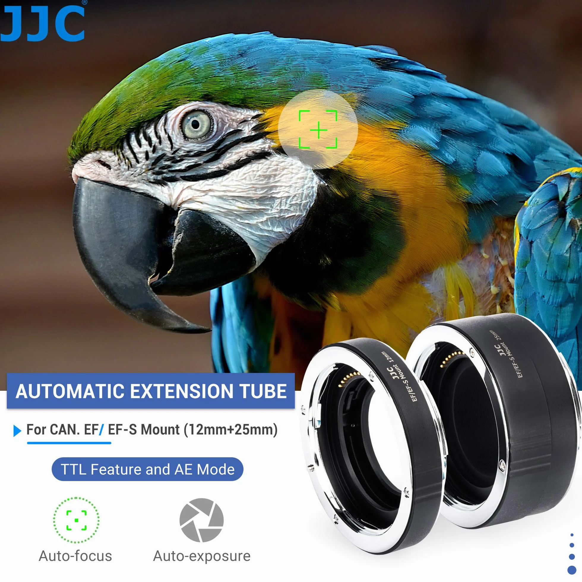 JJC Autofokus (AF) Makro-Verlängerungsrohr mit TTL-Belichtung für Nahaufnahmen für Canon EF/EF-S Mount DSLR & SLR Kameras und EF/EF-S Mount Objektive (12mm/25mm Set)