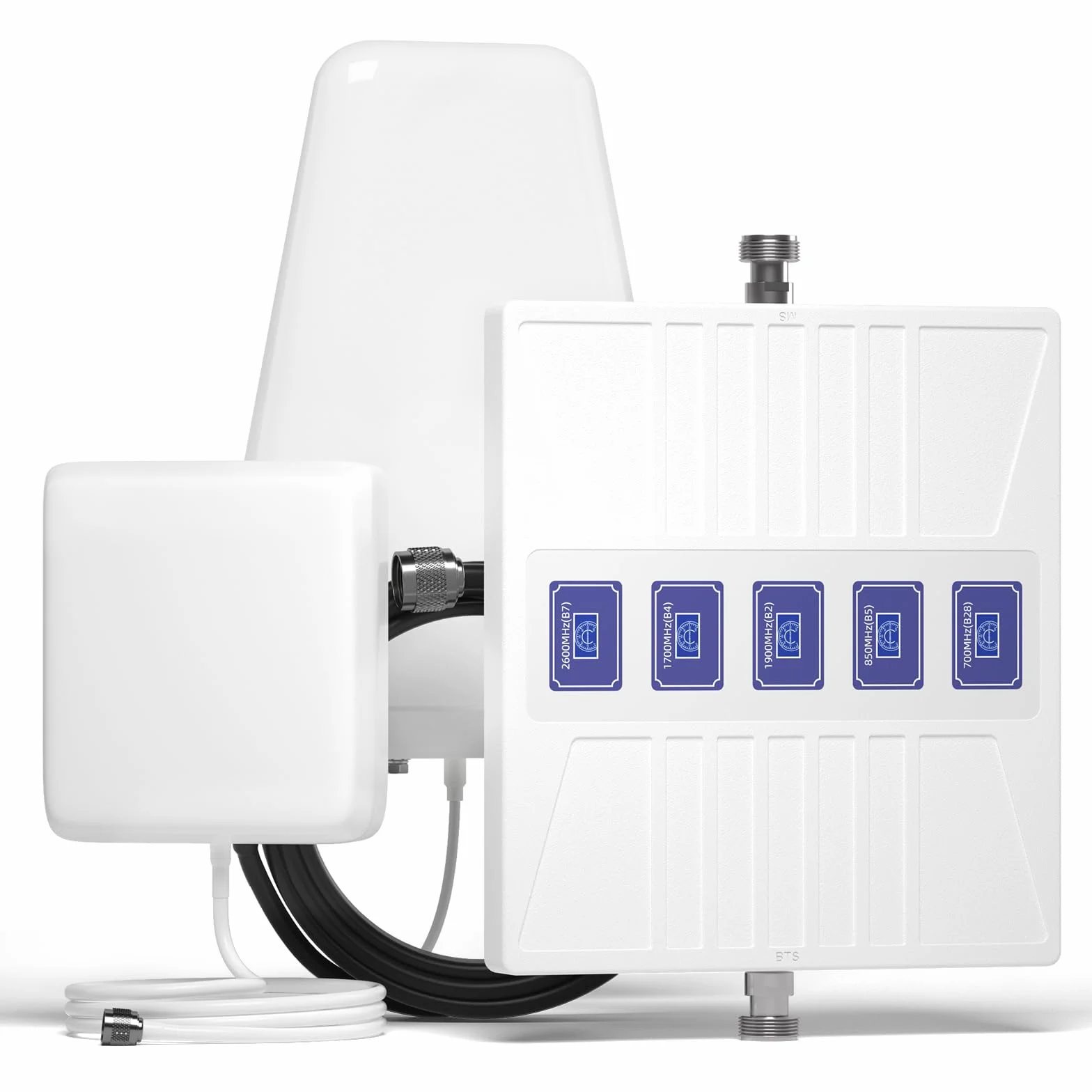 Mobilfunk Verstärker für Haus und Büro, 5G Ready Signalverstärker Handy für alle Netze (Band 28/8/3/1/7), 70dB High Gain Handyempfang Verstärker mit 10dBi Richtantenne & LCD-Display