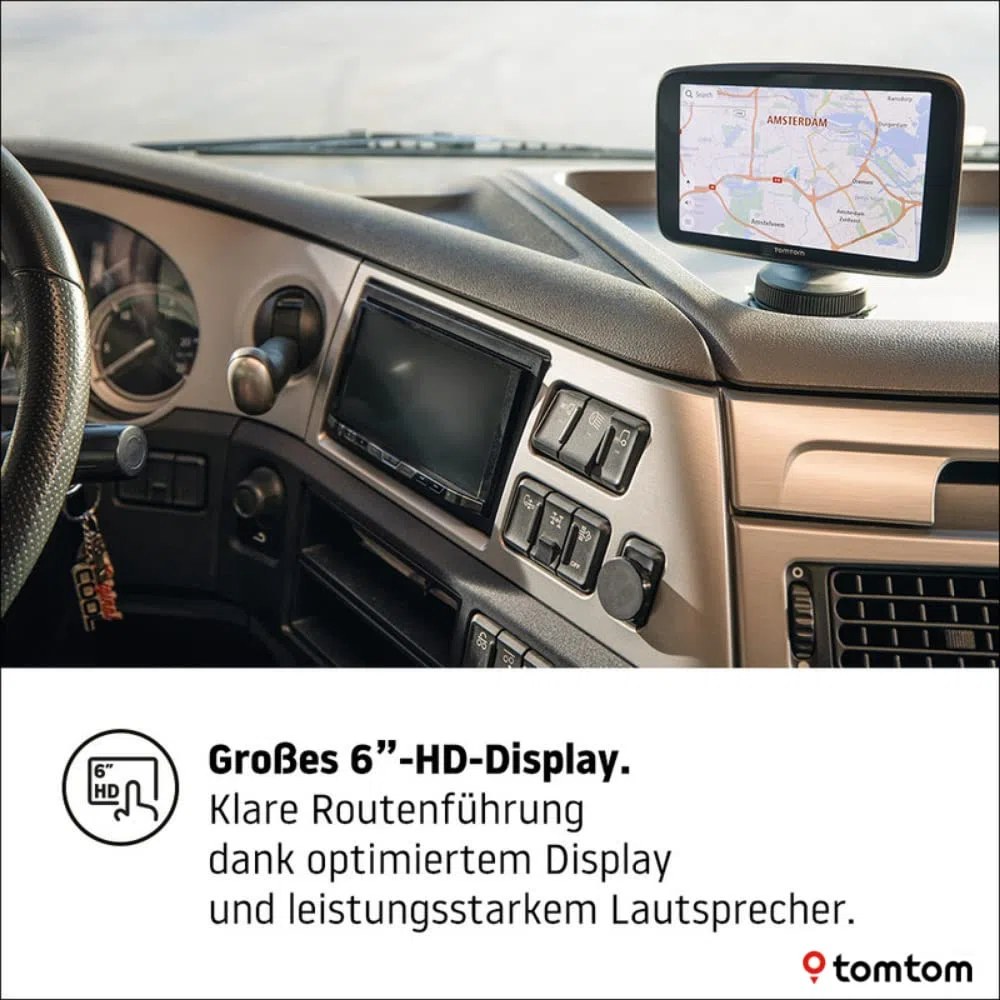 TomTom LKW Navigationsgerät GO Expert (6 Zoll HD-Bildschirm, Routen für große Fahrzeuge, Stauvermeidung Dank TomTom Traffic, Weltkarten, Warnungen für Beschränkungen, schnelle Updates über WiFi)