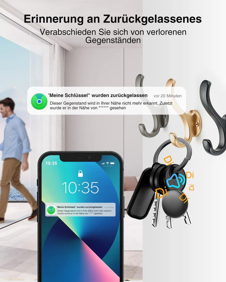 Smart GPS Tracker Tag 2 Pack - Objektfinder, Kompatibel mit der App Wo ist? (nur iOS 14.5+), Weltweiter Tracking, Tracker für Schlüssel/Koffer/Taschen, Austauschbarer Akku