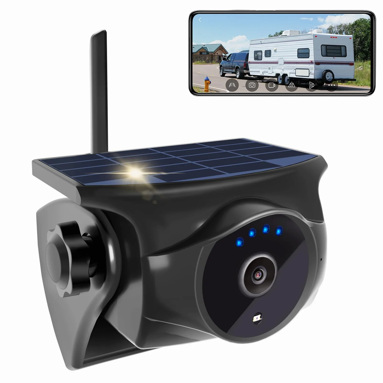 1080P Solar Kabellose Rückfahrkamera – Magnetische WLAN Rückfahrkamera mit Nachtsicht, IP66, wiederaufladbarer Akku für Anhänger Wohnmobil LKW Auto