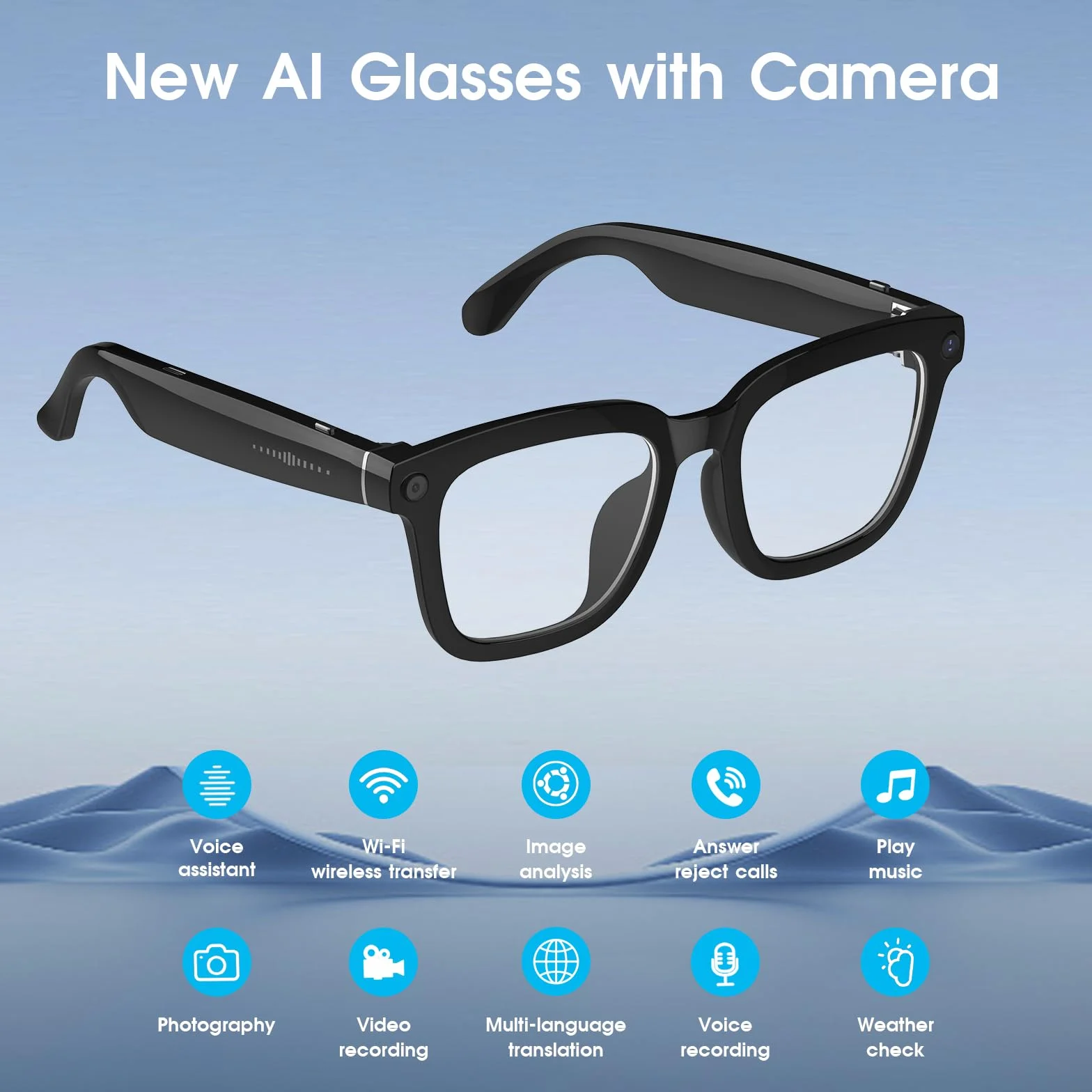 AI Smart Glasses HD 1200P Camera with 8MP Anti-Shake, Photochromic Lenses for Outdoor & Travel, Video Recording, AI Object Recognition & ChatGPT Integration