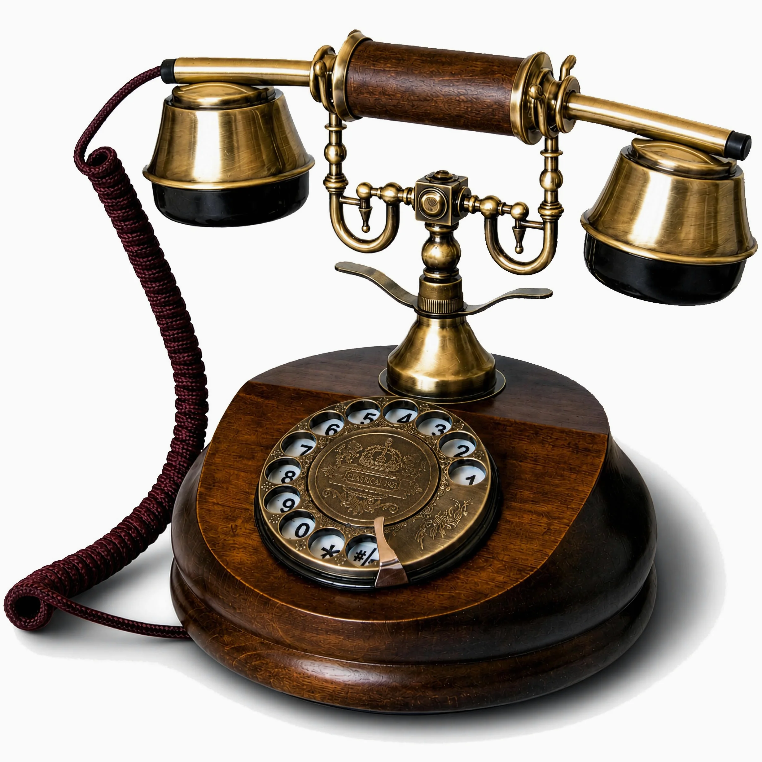 Opis Technology 1921 Cable Modell A — Retro Festnetztelefon aus Holz, Wählscheibentelefon mit Echter Metallklingel, Nostalgie Tischtelefon (Schnurgebunden, Ohne Bluetooth)