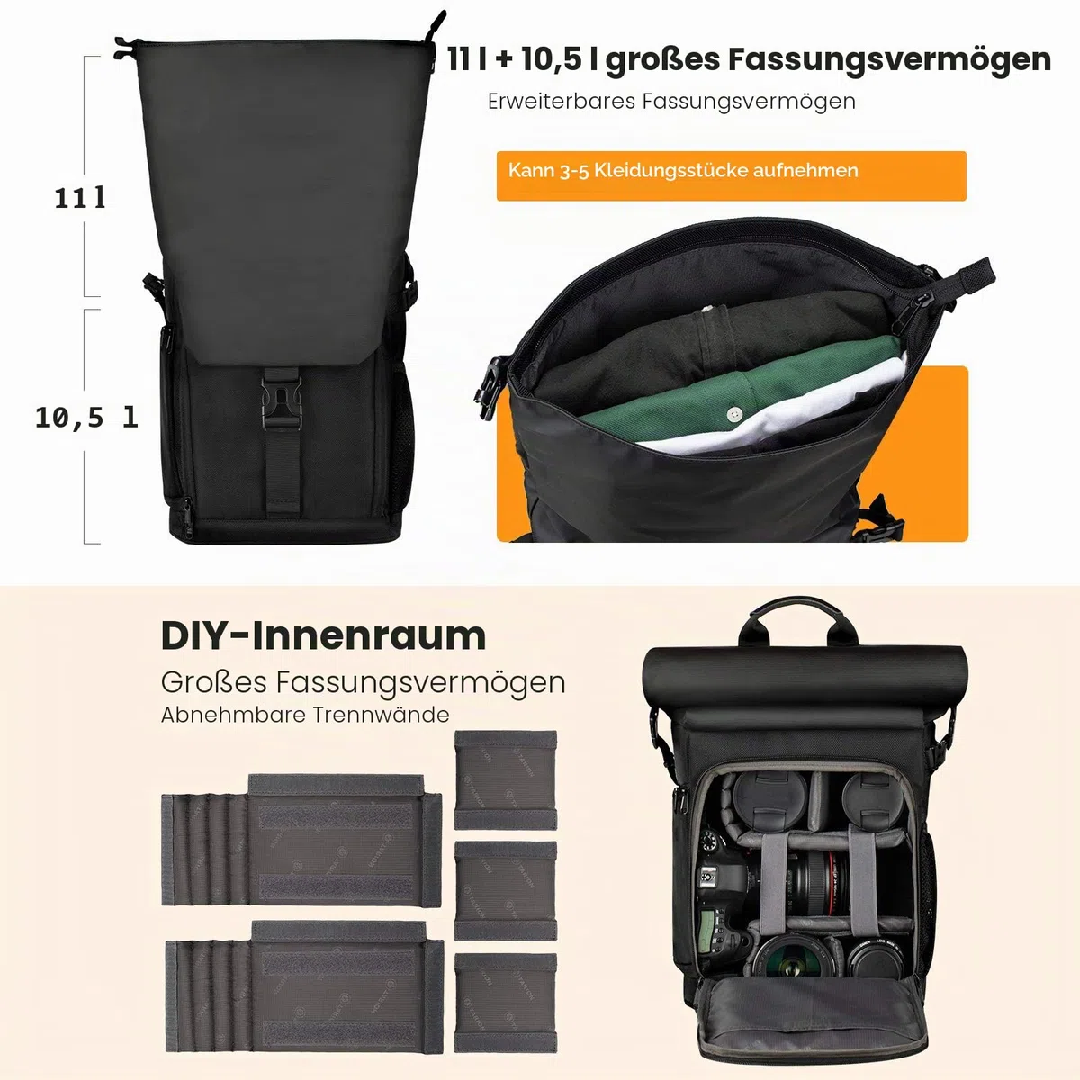 TARION Kamerarucksack Wasserdicht Fotorucksack Kameratasche DSLR Rucksack mit 15,6 Zoll Laptophülle und Regenschutzhülle(SP-01-Schwarz)