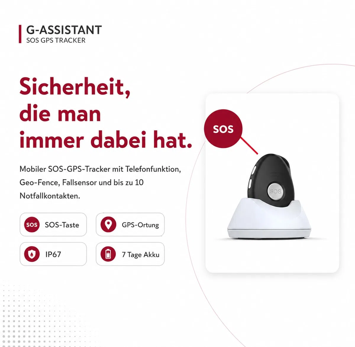 Notruf GPS Tracker (ohne ABO) G-ASSISTANT, GPS/GSM/4G LTE, Notruf-System mit Telefon, Fallsensor, GEO Fence, IP67 Wasserdicht, für Senioren/Kinder/Demenzkranke (CARBONSCHWARZ, 2G-Start)