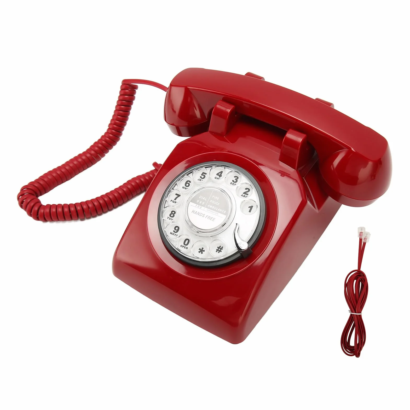 Wählscheibentelefon, Antikes Vintage-Festnetztelefon, mit Mechanischem Klingelton, Anrufbeantworter und Anrufer-ID, für Heimdekoration, Büro, Schreibtisch (Rot)