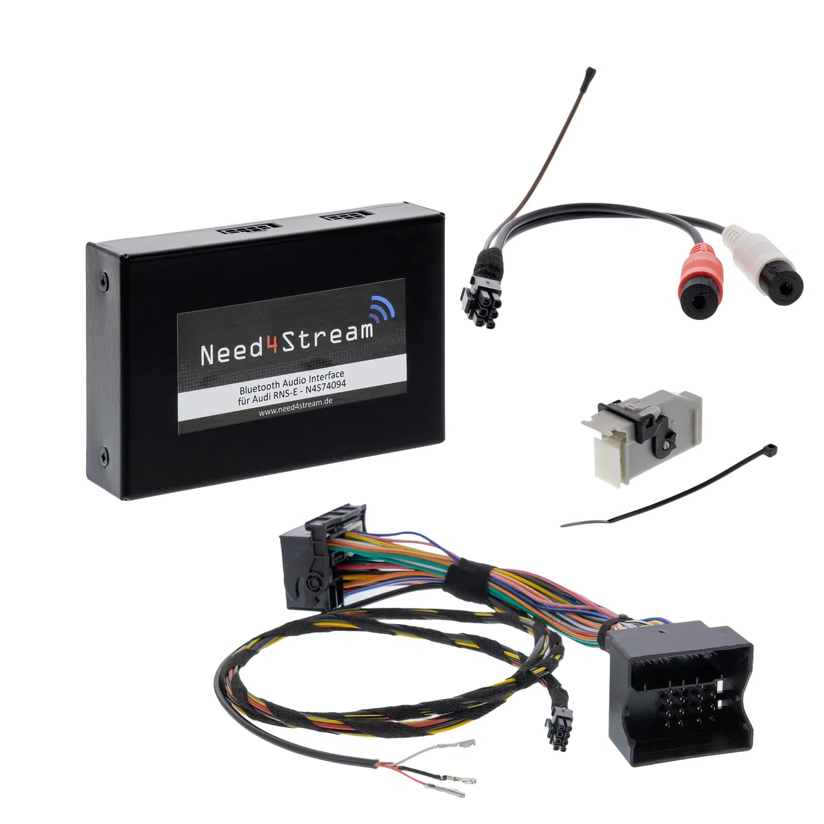 N4S74094 Bluetooth Adapter Auto mit Titelanzeige für RNS-E, Audio Adapter kompatibel mit Audi A3 (8P), Audi TT (8J), Audi R8 (420), Lamborghini Gallardo, Seat Exeo, iPhone und Android