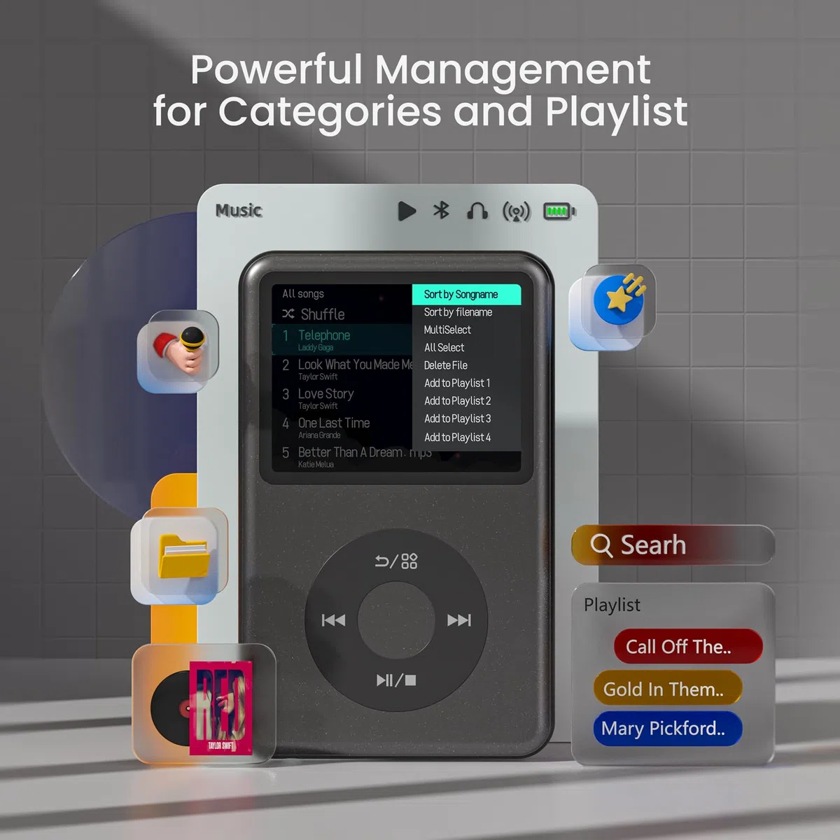 Innioasis Y1 MP3 Player - Zeitlose Klasse: 128 GB, Bluetooth, Video-Player, Hörbücher, FM-Radio und Touch Wheel-Steuerung（schwarz）