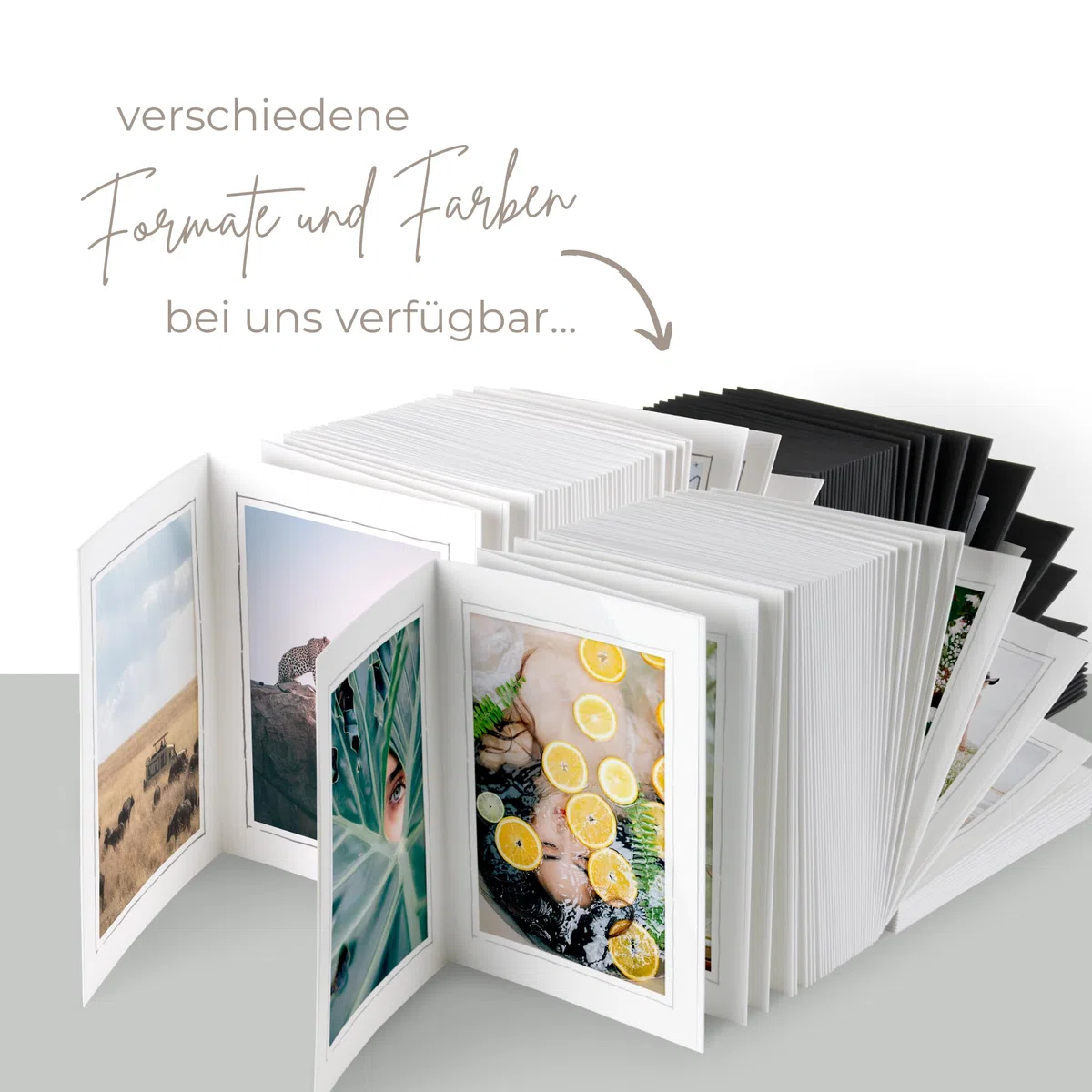 100 Stück Endlosleporello für Fotos 13x18 cm (Hochformat) in weiß, Umrandung in Orange, nach Bedarf teilbar