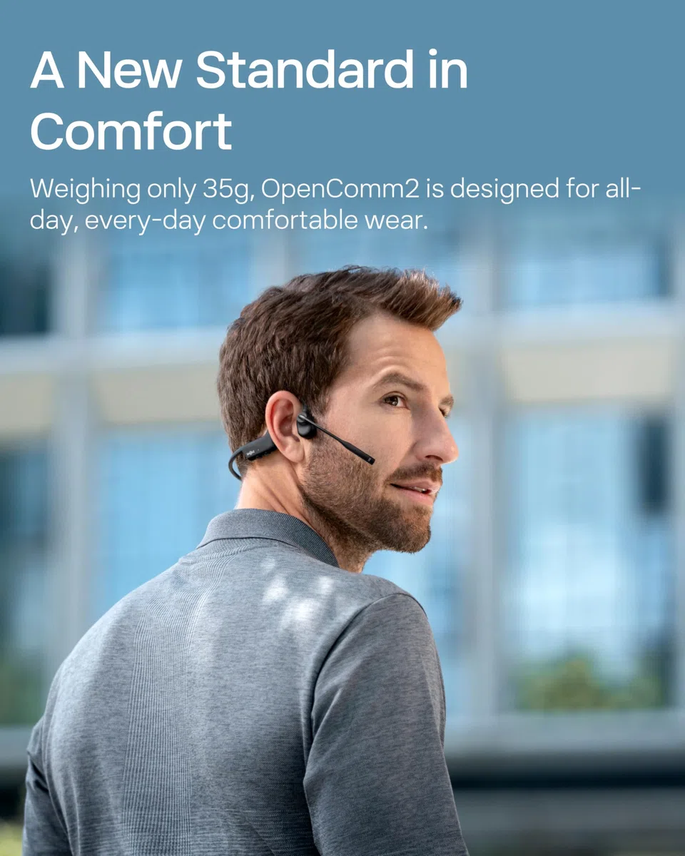 SHOKZ OpenComm2 2025 Upgrade kabellose Knochenschall Kopfhörer, Bluetooth Open-Ear-Headset mit Noise-Cancelling Mikrofon, Ohrhörer für Büro, Arbeit, Anrufe, Meeting, Autofahren, 16 Std Gesprächszeit