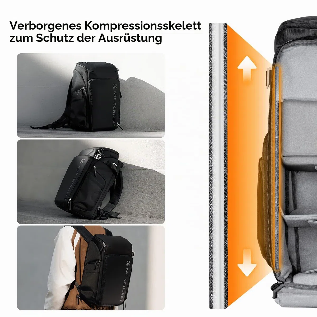 K&F CONCEPT Kamerarucksack, Fotorucksack für Fotografen, Kamerarucksack mit 15.6 Zoll-Laptopfach, kompatibel für Canon/Nikon/Sony/DJI Mavic Drone (Alpha Rucksack 25L), Schwarz