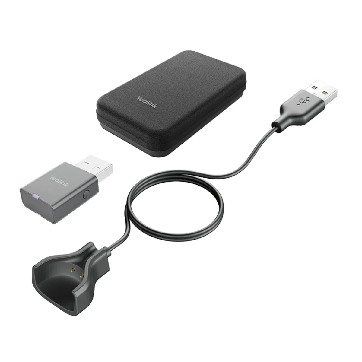 Yealink Portables Zubehör-Kit für WH63/67, Schwarz, mit Verbindungskabel, DECT-Dongle und Tragetasche