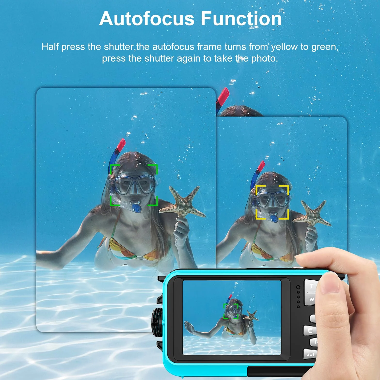 Unterwasserkamera, Yixinxin Digitalkamera wasserdichte UHD 4K 64MP Autofocus mit Einer 32GB Karte Selfie Doppelte Bildschirme wasserdichte Kamera zum Schnorcheln