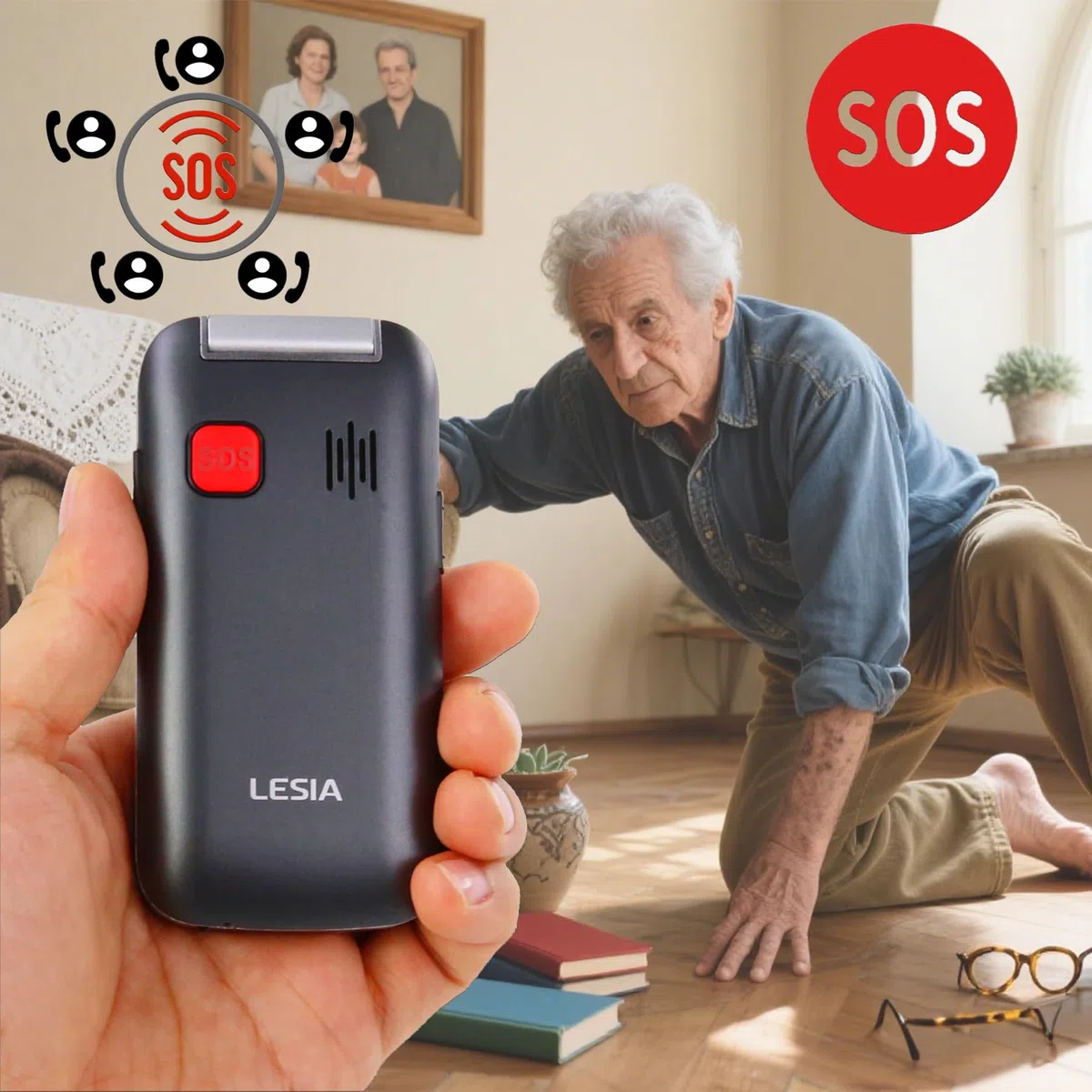 FEGA Seniorenhandy Klapphandy ohne Vertrag, 4G Mobiltelefon für Senioren mit Großen Tasten, Notruftaste (SOS), Tischladestation, 1300mAh Akku,Rentnerhandy,Flip Senior, Schwarz