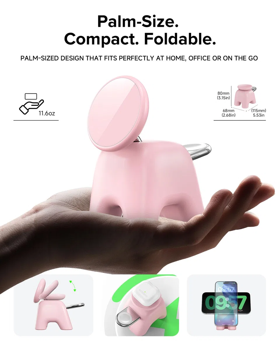 AOK-AOK Faltbare kabellose Ladestation, 15 W Schnellladestation für iPhone 17, 16, 15, 14, 13, 12 Pro Max, Apple Watch und Airpods, 2-in-1-Ladegerät für Zuhause/Büro