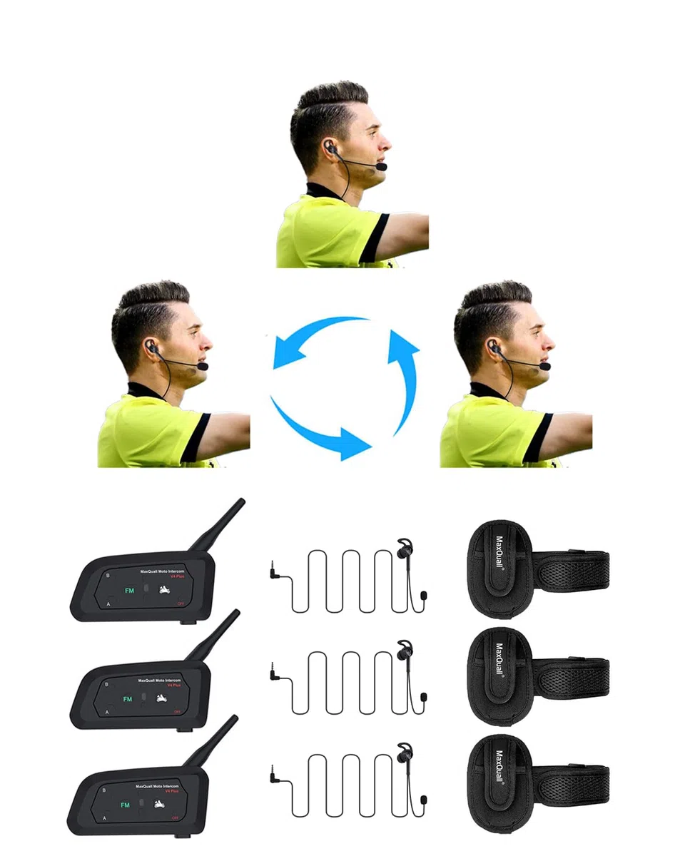 Schiedsrichter-Headset, Schiedsrichter-Kommunikationssystem-Sets für 3 Personen, Vollduplex, Fußball, kabellose Bluetooth-Headsets für offizielle Volleyball, Fußball, Fußball, Handballtrainer (3V4