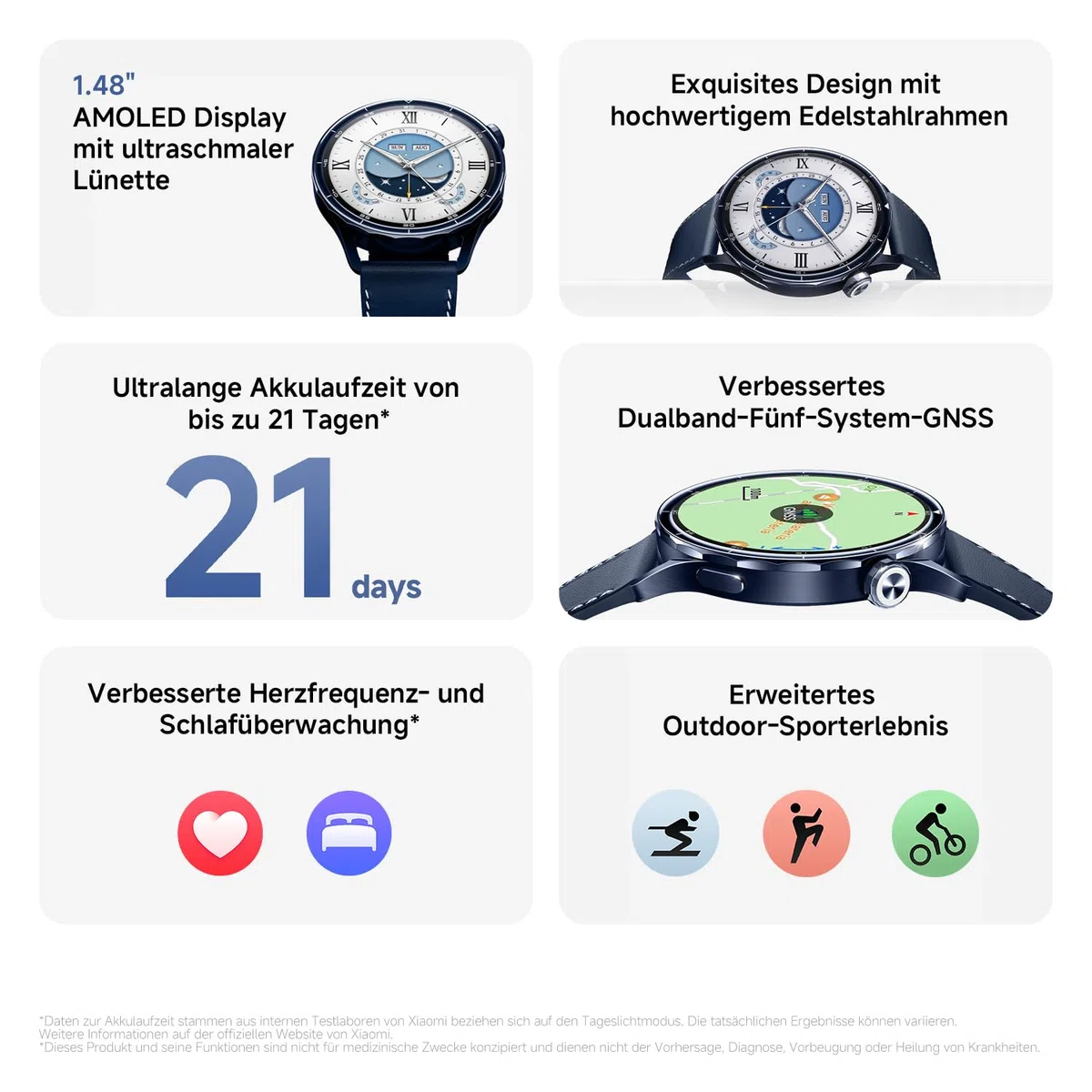 XIAOMI Watch S5 46mm Smartwatch 1,48" AMOLED Fitness-Tracker Herzfrequenz Schlafüberwachung 21 Tage Akku Dualband-GPS NFC Schwarz
