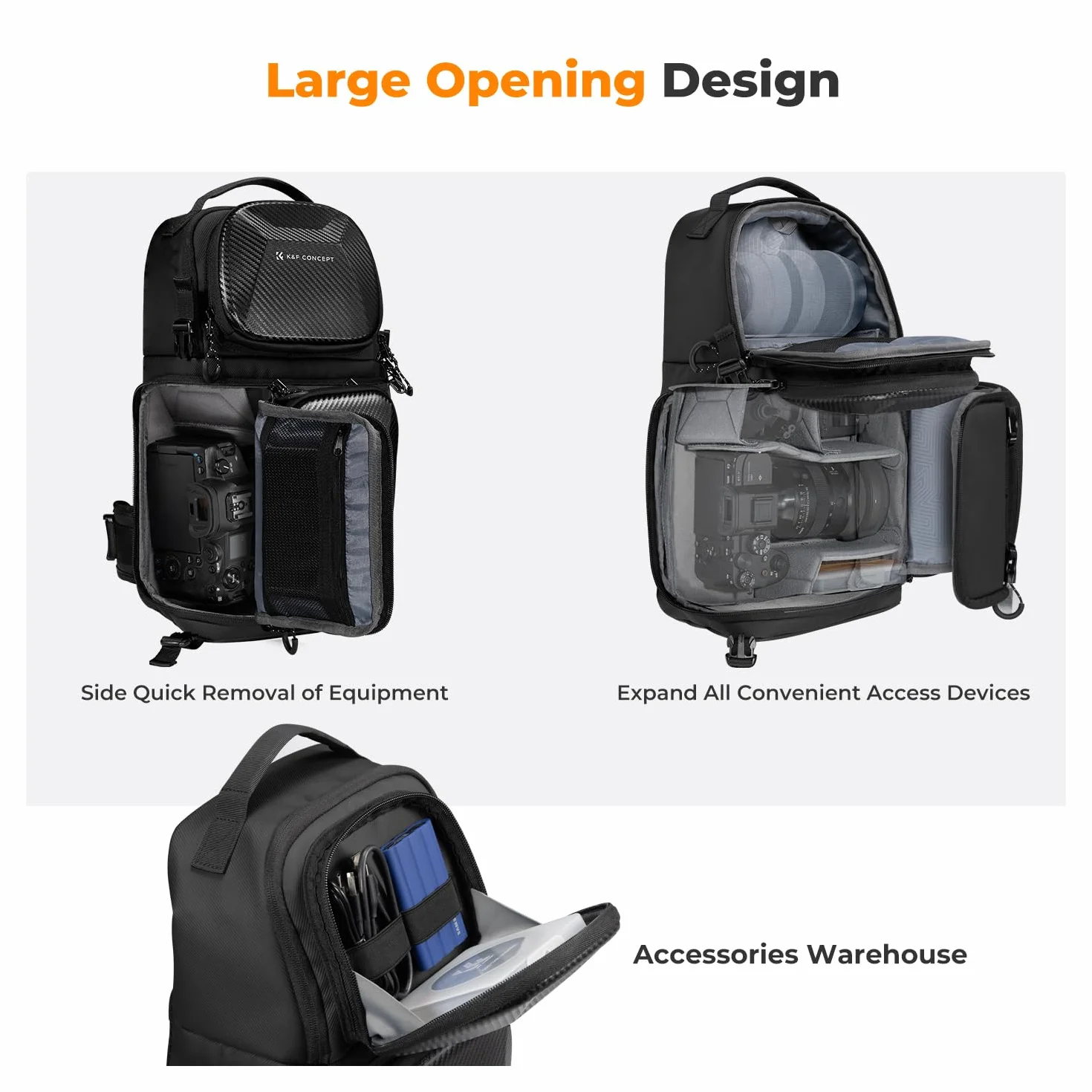 K&F CONCEPT Kamera-Umhängetasche, Wasserdichte Kameratasche, Fotografie tägliche Reise Camera Bag,Taschen Fotografen Foto-Rucksack (Schwarz-Hartschale)