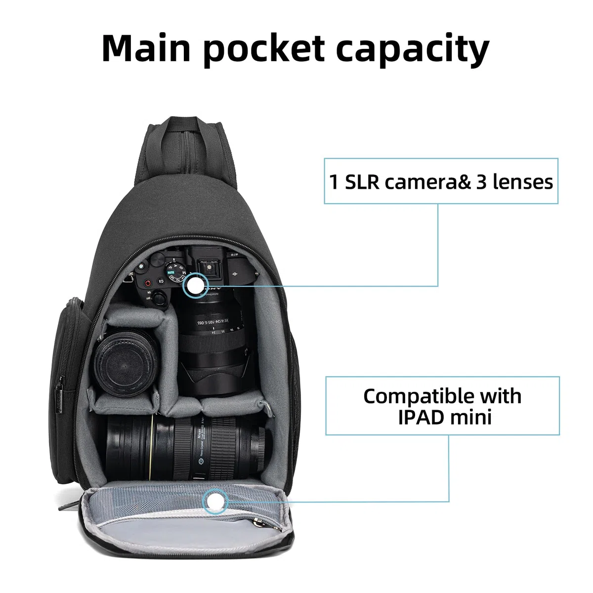 CADeN Kameratasche,Kamera-Umhängetasche,Sling Kamerarucksack, Wasserdichter Fototasche mit Stativhalterung für DSLR/SLR spiegellose Kameras（Schwarz）