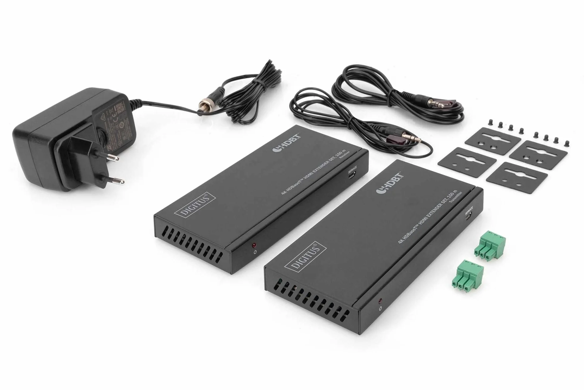 DIGITUS 4K HDBaseT HDMI Extender Set 150 m | HDBaseT 100 m Reichweite – Set Sender & Empfänger – Loop-Out, IR Infrarot, Audio, RS232 – HDCP 2.2, HDBaseT 1.0