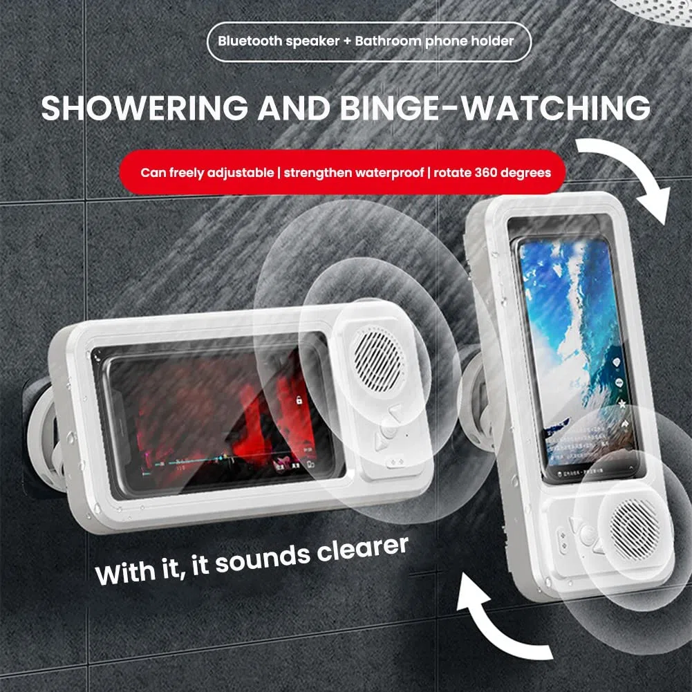 Lisher Touchscreen, Anti-Beschlag, wasserdicht, an der Wand befestigt, mit Bluetooth-Lautsprecher, Wandhalterung, für Dusche, Badezimmer