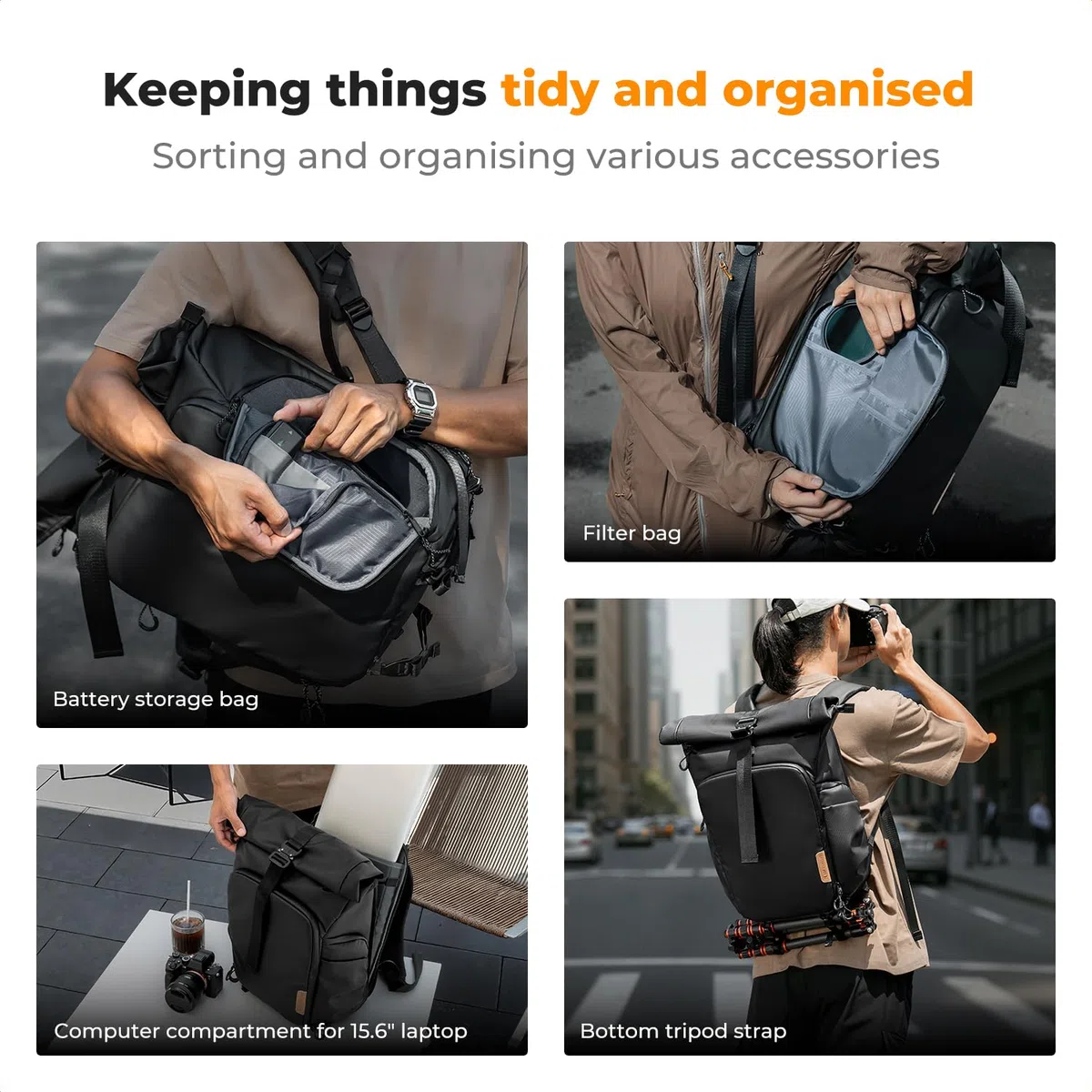 K&F CONCEPT Kamerarucksack Wasserabweisend, Fotorucksack Groß mit Erweiterbarem Volumen, Camera Backpack mit Laptopfach 15.6 Zoll für DSLR SLR Kameras