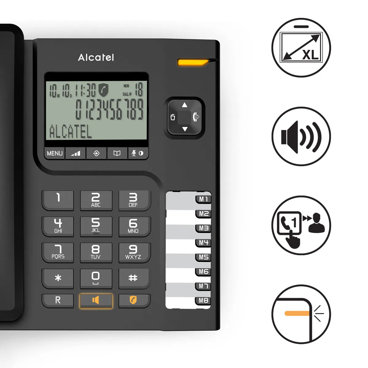 Alcatel T78, schnurgebundenes Festnetztelefon für Heim und Büro, großes Display, 8 Direktwahltasten, Anrufsperre